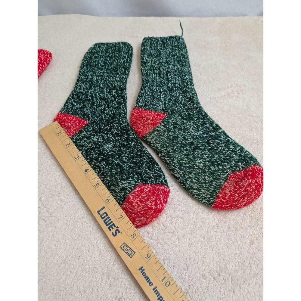 Cozy Knit Crew Socks Red Green Fair Isle Pattern Cozy Winter Warm Hand Knit Sock